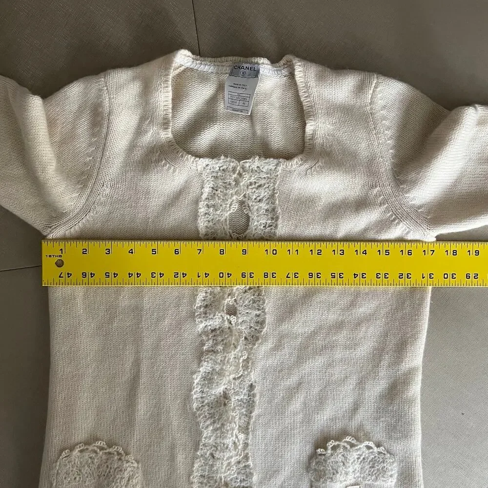 2006 Chanel Knit Cashmere Lace Cream Cardigan